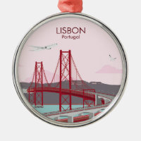 Lisbon bridge over Tagus river in vintage style   