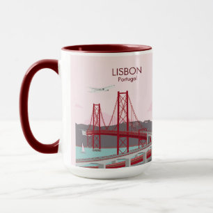 Lisbon bridge over Tagus river in vintage style    Mug