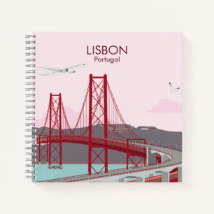 Lisbon bridge over Tagus river in vintage style  Notebook