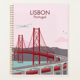 Lisbon bridge over Tagus river in vintage style Planner