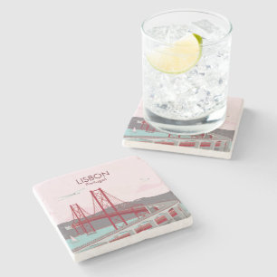 Lisbon bridge over Tagus river in vintage style Stone Coaster