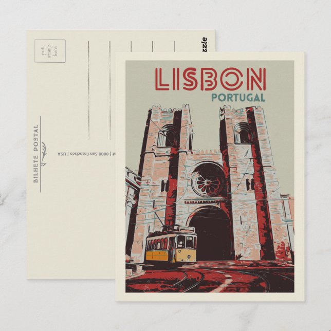 Lisbon Cathedral illustration Portugal Postcard (Front/Back)
