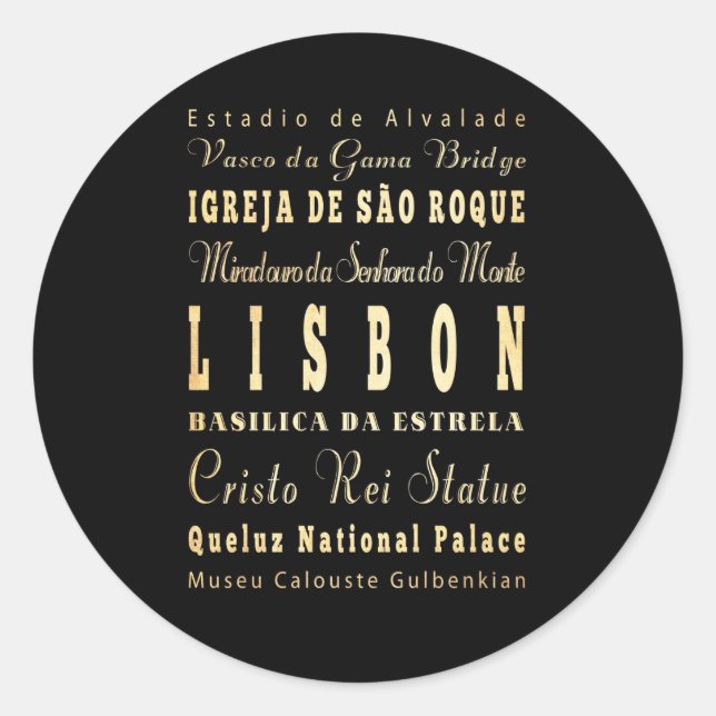 Lisbon City of Portugal Typography Art Classic Round Sticker (Front)