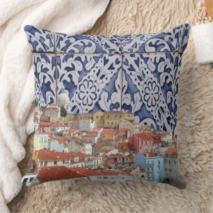 Lisbon City Portuguese Tiles Montage - Azulejo Cushion