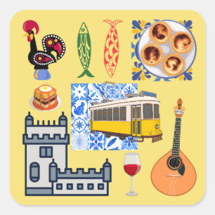 Lisbon City Symbols Square Sticker