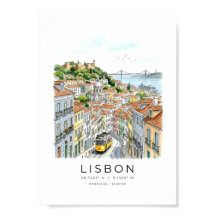 Lisbon cityscape in watercolor style