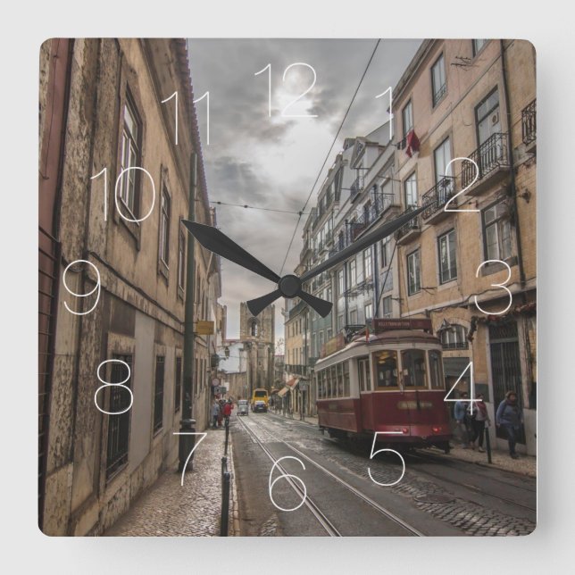 Lisbon cityscape square wall clock (Front)