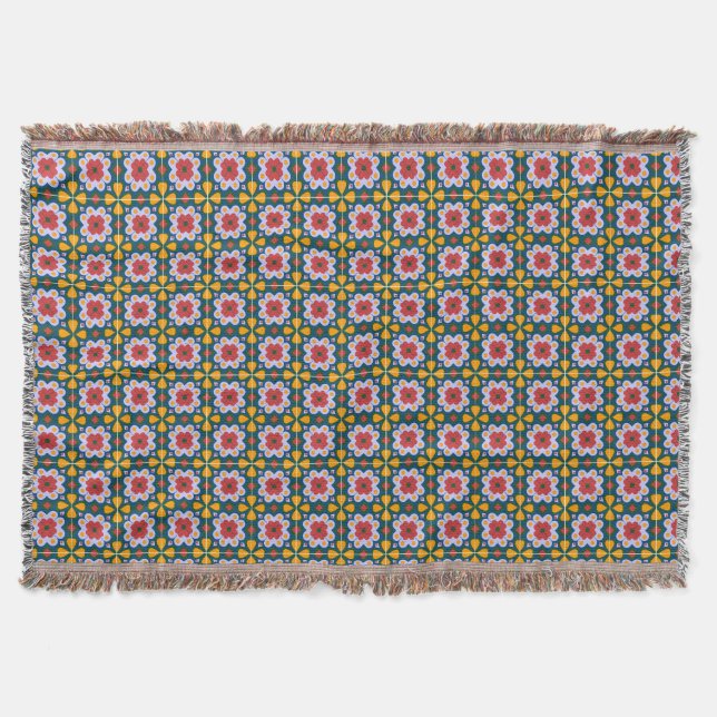Lisbon colourful tiles or azulejos pattern throw blanket (Front)