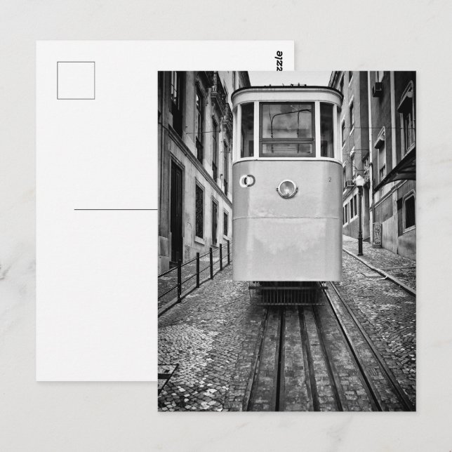 Lisbon Elevador da Gloria Funicular Tram B/W Photo Postcard (Front/Back)