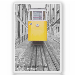 Lisbon Elevador da Gloria Yellow Tram. B/W Photo