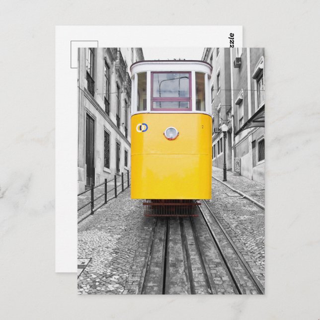 Lisbon Elevador da Gloria Yellow Tram. B/W Photo Postcard (Front/Back)