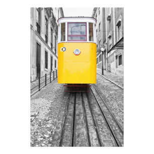 Lisbon Elevador da Gloria Yellow Tram. B/W Photo Print