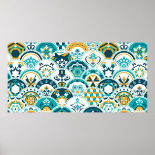 Lisbon geometric Azulejo tile pattern, Portuguese  Poster