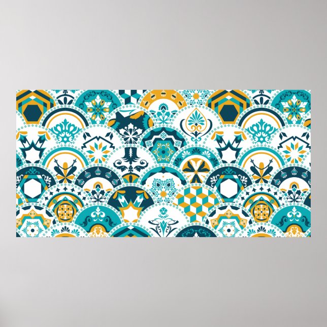 Lisbon geometric Azulejo tile pattern, Portuguese  Poster (Front)