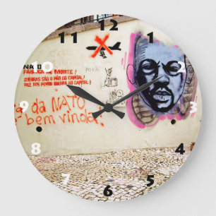 LISBON GRAFFITI WITH BLACK AND WHITE NUMBERS LARGE CLOCK