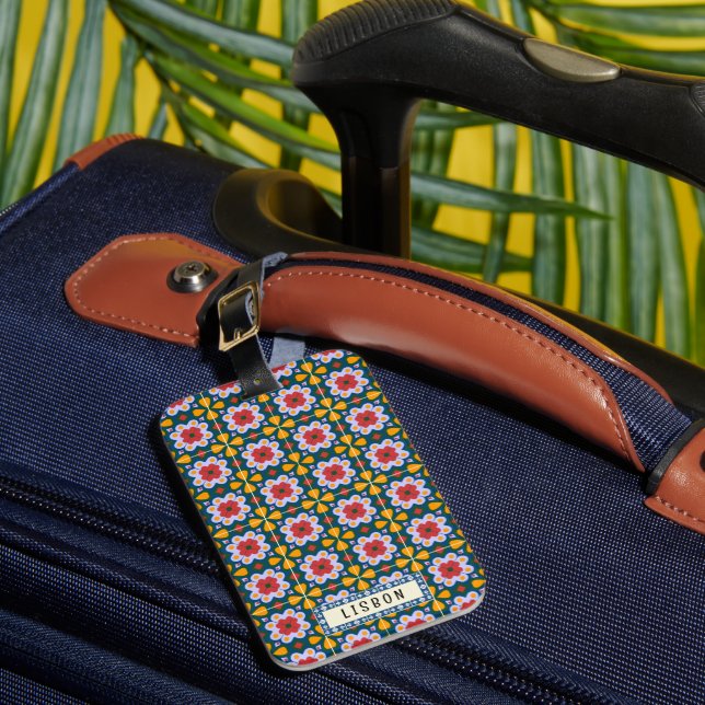 Lisbon house colourful tiles pattern luggage tag (Front Insitu 1)