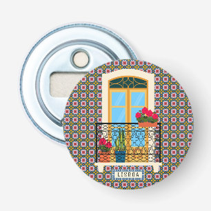 Lisbon house window with plants and tiles bottle opener