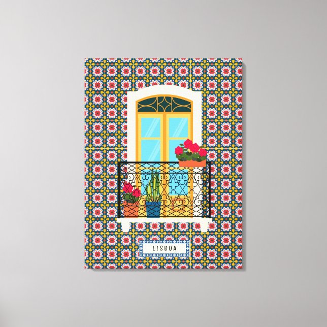 Lisbon house window with plants and tiles canvas print (Front)