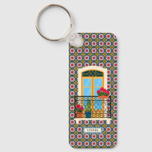 Lisbon house window with plants and tiles key ring