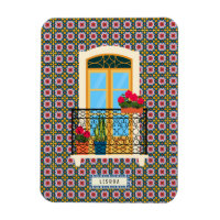 Lisbon house window with plants and tiles