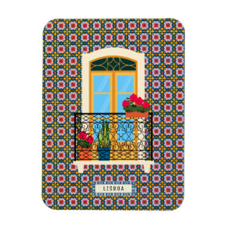 Lisbon house window with plants and tiles magnet