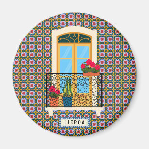 Lisbon house window with plants and tiles magnet