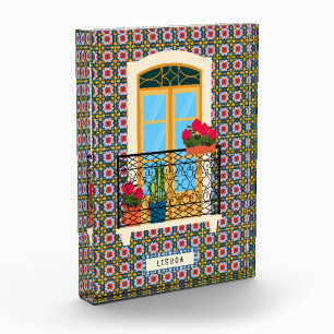 Lisbon house window with plants and tiles photo block