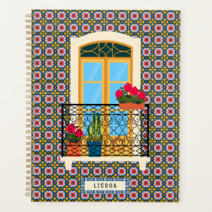 Lisbon house window with plants and tiles planner
