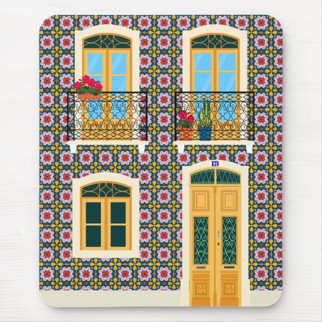 Lisbon house with tiles mouse mat (Front)