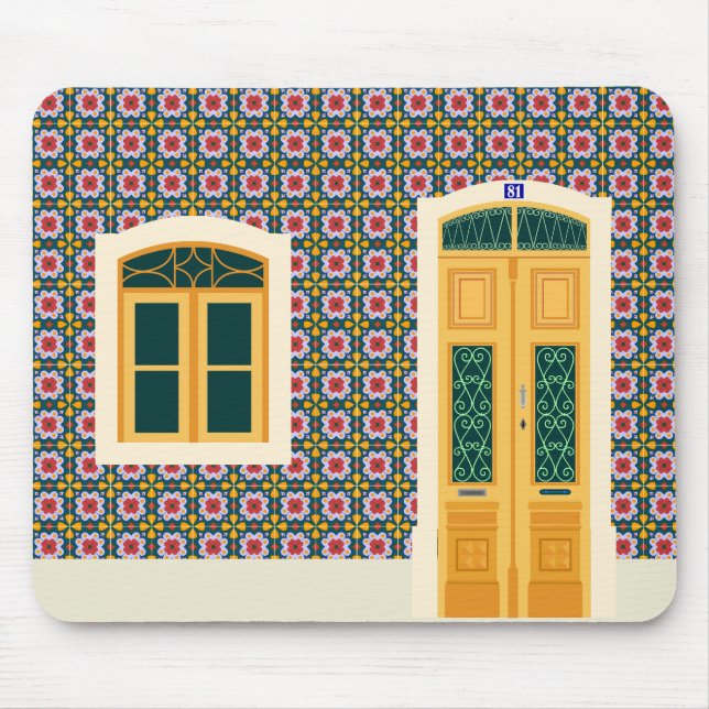 Lisbon house with tiles mouse mat (Front)