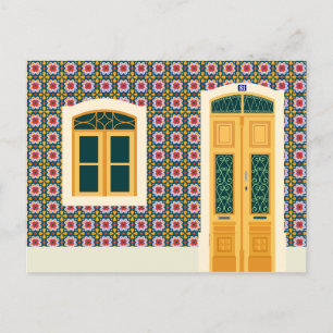 Lisbon house with tiles postcard