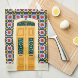Lisbon house with tiles tea towel