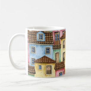 Lisbon Houses: Watercolor Funicular Pattern. Coffee Mug