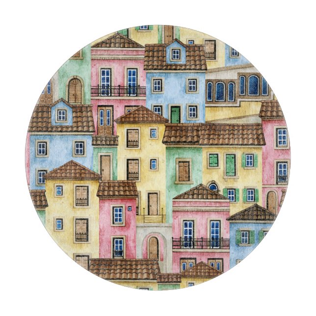 Lisbon Houses: Watercolor Funicular Pattern. Cutting Board (Front)