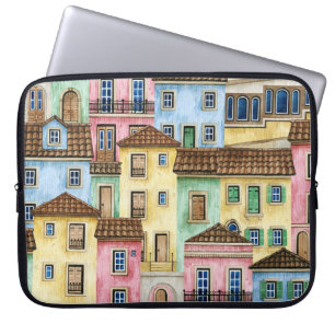 Lisbon Houses: Watercolor Funicular Pattern. Laptop Sleeve