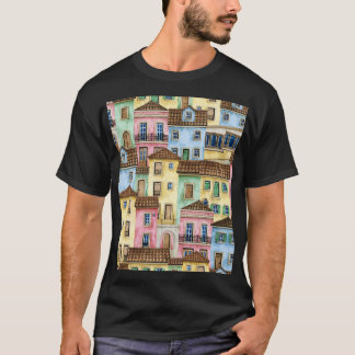 Lisbon Houses: Watercolor Funicular Pattern. T-Shirt