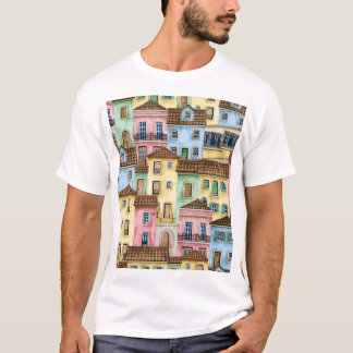 Lisbon Houses: Watercolor Funicular Pattern. T-Shirt