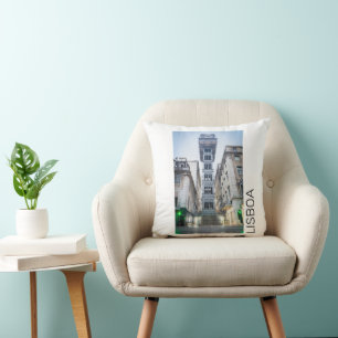 Lisbon in Portugal with Retro Elevator Souvenir Cushion