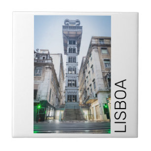Lisbon in Portugal with Retro Elevator Souvenir Tile