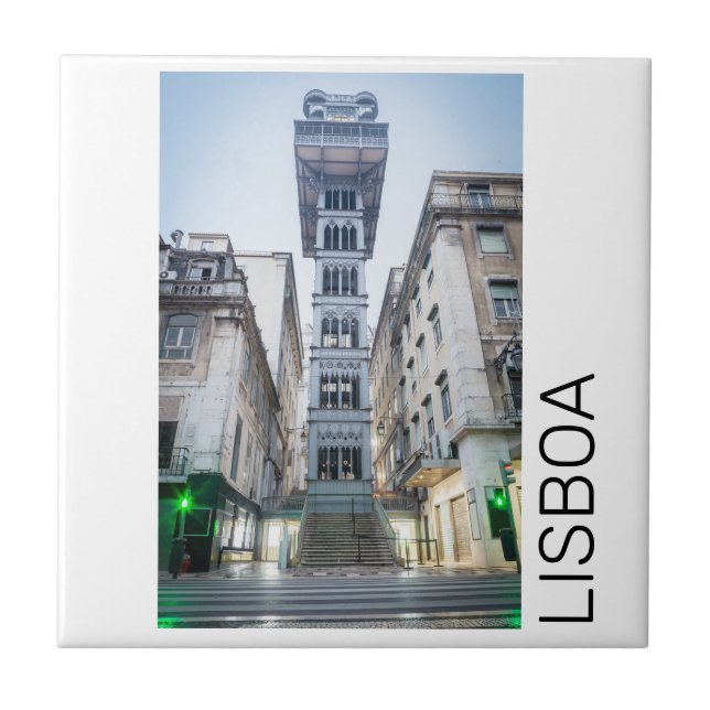 Lisbon in Portugal with Retro Elevator Souvenir Tile (Front)