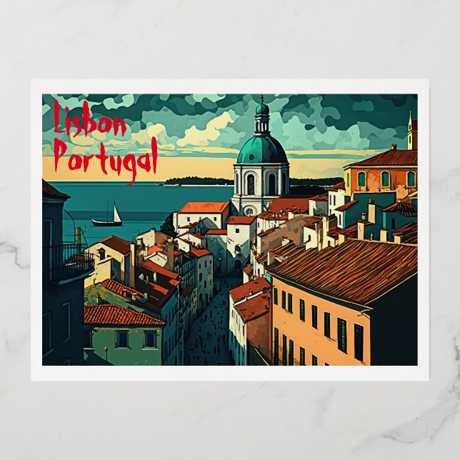 Lisbon Portugal Alfama View Foil Holiday Postcard (Front)