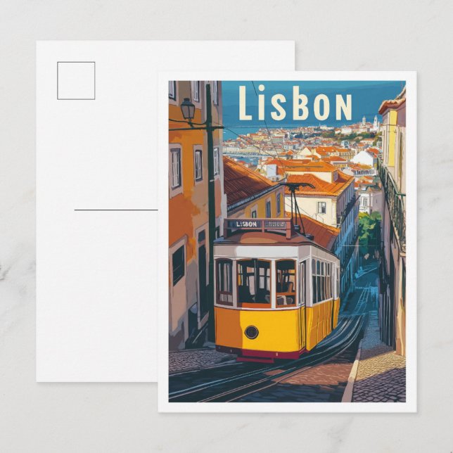 Lisbon Portugal Art Vintage Travel Illustration Postcard (Front/Back)