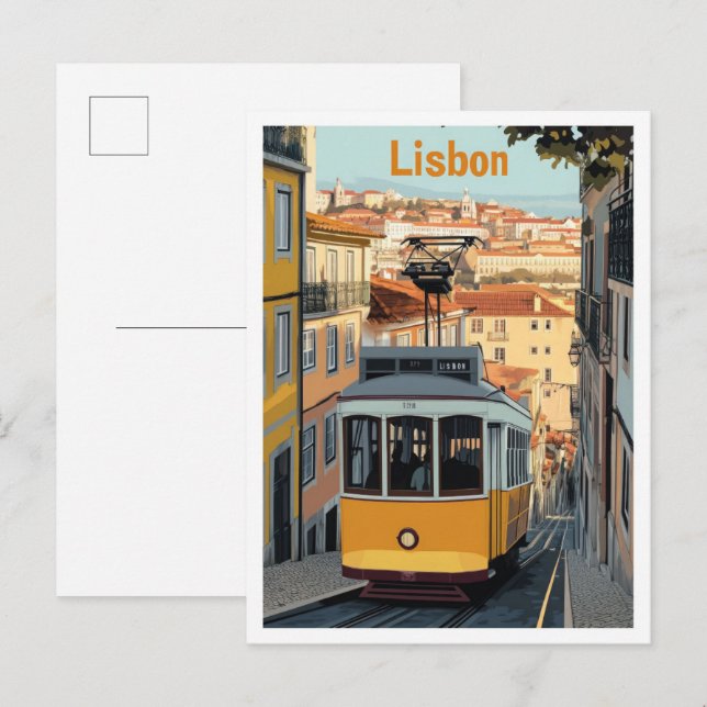 Lisbon Portugal Art Vintage Travel Illustration Postcard (Front/Back)