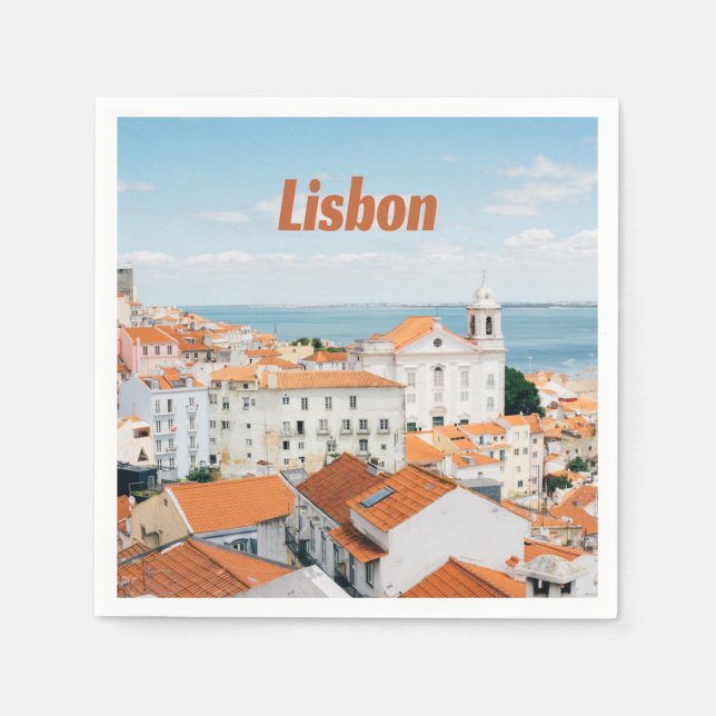 Lisbon Portugal Atlantic beaches Red Roofs Napkin (Front)