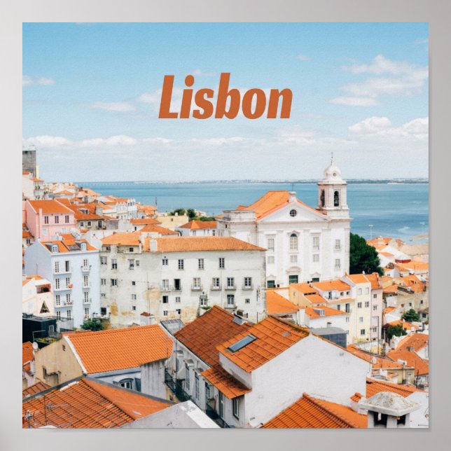 Lisbon Portugal Atlantic beaches Red Roofs Poster (Front)