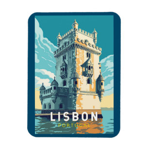 Lisbon Portugal Belem Tower Travel Art Vintage Magnet
