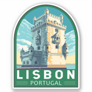 Lisbon Portugal Belem Tower Travel Retro Emblem