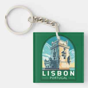 Lisbon Portugal Belem Tower Travel Retro Emblem Key Ring