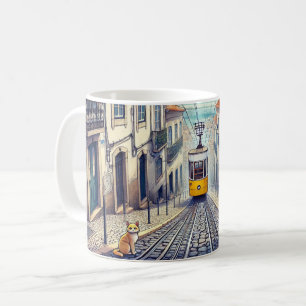 Lisbon Portugal Bica Funicular with Cat Coffee Mug