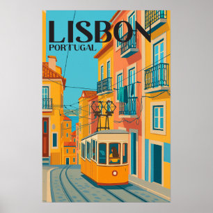 Lisbon Portugal Colourful Vintage Travel Poster